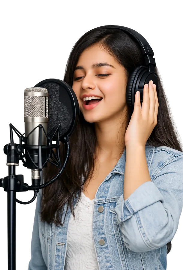A student singing in an online vocal class